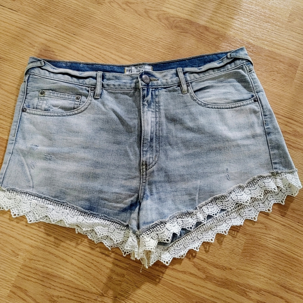 Free People Crotchet Lace Jean Shorts